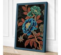 Embroidered Peonies Botanical Canvas Wall Art Print 30x20 Inch
