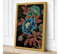 Embroidered Peonies Botanical Canvas Wall Art Print 30x20 Inch