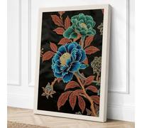 Embroidered Peonies Botanical Canvas Wall Art Print 30x20 Inch