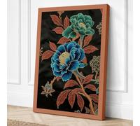 Embroidered Peonies Botanical Canvas Wall Art Print 36x24 Inch