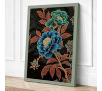 Embroidered Peonies Botanical Canvas Wall Art Print 36x24 Inch