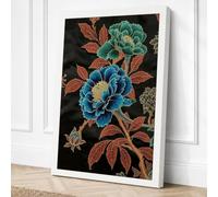 Embroidered Peonies Botanical Canvas Wall Art Print 36x24 Inch