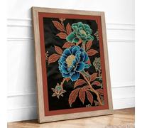 Embroidered Peonies Botanical Framed Wall Art Print A1 Oak