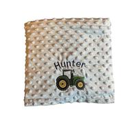 Embroidered Personalised Kids Tractor Planket - Tractor Sleeping Bag - Children's Plush Blanket - Farm Theme (Blue)