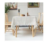 Embroidered Plaid Tablecloth 110x110 CM (43x43 Inch) Washable Polyester Table Cover with Tassels for Outdoor nics Parties Dinners and Coffee White Design