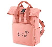 Embroidered Sausage Dog Mini Roll Top Backpack Gift for Dachshund Owners Puppy Pet Walking Bag, One Size, Blush Pink