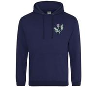 Embroidered Scottish Thistle Hoodie Men Rugby Scotland Supporters Nations Hooded Top, M, Navy