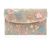 Embroidered Sequin Wedding Clutch Purse for Women - Beaded Floral Envelope Evening Bag |Slim Party Handbag| Wedding, Prom, Beige