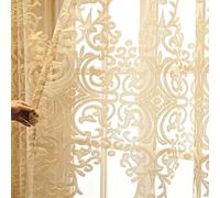 Embroidered Sheer Curtains,Luxury Delicate Floral Printed Curtain European Sailing Tulle Panels Window Drapes For Villa Grommet Top-Gold a 500 * 270cm