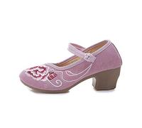 Embroidered Shoes for Women, Chinese Style Canvas Block Heel Comfort Pumps, Casual Cotton Footwear