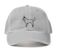 Embroidered Siberian Husky Vintage Dad Cap Unisex Hat Women Men Puppy Animal Gift, One Size, Soft Grey