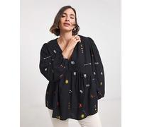 Embroidered Smock Blouse Black Multi 30