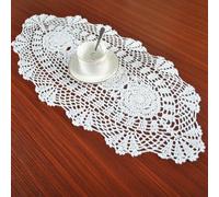 Embroidered Table Cover,White Oval Lace Tablecloth Doily Embroidered Floral Table Runner Table Cover For Home Decor 12"×28"