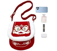 Embroidered Tote Bag Ladies Traditional Red Plush Handbag
