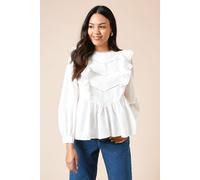 Embroidered Trim Blouson Sleeve Top Dorothy Perkins White 16