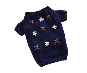 Embroidered Tulips Dog Sweater, Floral Poodle Puppy Pullover, Elegant Knit Winter Warm for Small Dogs, Pet Fashion Clothes(XL)
