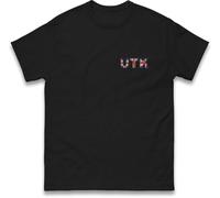 Embroidered UK Flag UTK Logo Patch T Shirt, United Kingdom Flag Badge with UTK Text Tee, Unisex Casual Workwear Top Black