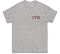 Embroidered UK Flag UTK Logo Patch T Shirt, United Kingdom Flag Badge with UTK Text Tee, Unisex Casual Workwear Top Heather Grey