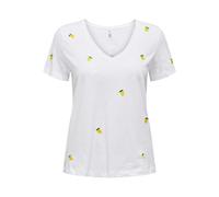 Embroidered V-Neck T-Shirt Lemon White