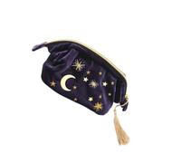 Embroidered Velvet Makeup Bag, Cosmetic Pouch Portable for Women Girls | Navy Finish, Spacious Toiletry Storage, Secure Zip Closure, Lightweight Compact Design