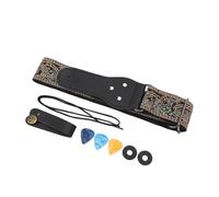 Embroidered Vintage Guitar Strap, Nylon and Leather Wide Shoulder Belt with Adjustable Length for Acoustic, Electric & Bass Guitars (OD Green)