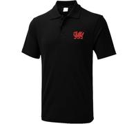 Embroidered Welsh Red Dragon Polo T Shirt, Wales Flag Polo T Shirt, UK Design Polo, Embroidered Polo T Shirt