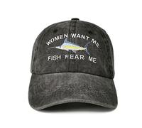 Embroidered Women Want Me Fish Fear Me Baseball Hat, Women Want Me Fish Fear Me - Washed Black, One Size