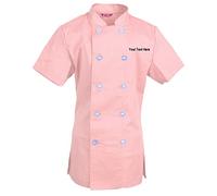 Embroidered Women's Chef Coat Short Sleeve Chef Shirt Cook Coat Personalized with Your Text Pale Pink