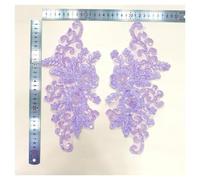 Embroidery 3D Lace Pair Floral Wedding Dress Lace Accessories Carbon Sequin Flower Decal 1 Pair (Purple)