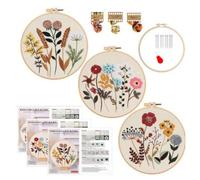 Embroidery 3PCS Kit for Beginners, Cross Stitch DIY Craft Set, Includes Flower Accessories, Hoops, Threads, & Needles, Hand Sewing Kit for Adults (FloralB Patterns)