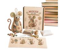 Embroidery Animal Kit, DIY Soft Toy Mouse Craft Set | Fabric, Buttons, Stuffing for Cute Ornament | Mindful Handmade Gift for Adults Beginners, Bedroom Entryway Table Birthday