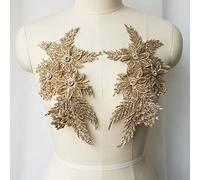 Embroidery Applique，Bridal Lace，2Pcs Rhinestones Sequin Embroidered Lace Applique Sewing Flower Fabric Patch for Wedding Gown Bridal Dress Clothes DIY Crafts(Gold)
