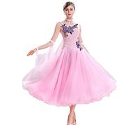Embroidery Ballroom Dance Dresses Modern Competition Dress for Women Standard Waltz Costumes Tango Dancing Clothes,Pink,L