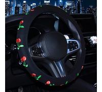 Embroidery Car Steering Wheel Cover for Women Girls Anti-Slip Cute Steering Wheel Protector Car Accessories(Cherry)