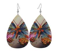 Embroidery Colorful Butterfly Earrings for Women Teardrop Leather Earring Double Sided Drop Dangle Earrings Lightweight Women's Ear Accessories Jewelry Fashion Birthday Gift