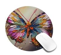 Embroidery Colorful Butterfly Mouse Pad Waterproof Gaming Mousepad with Non-Slip Rubber Base Round Computer Mouse Mat for Office Latop Mousepads Washable Cloth Desk Pad 8 x 8 in
