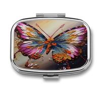 Embroidery Colorful Butterfly Pill Box Medicine Pill Organizer Small Pill Case Travel Pill Container Portable Pill Case for Pocket 2 Compartment Pill Holder Pill Boxes for Travel