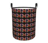 Embroidery Colorful Butterfly Print Round Laundry Hamper Bedroom Living Room Stylish Storage Organizer Clothes Basket