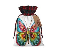 Embroidery Colorful Butterfly Printed Reusable Gift Bags - Christmas Drawstring Pouches for Xmas, Birthday, Wedding, Holidays