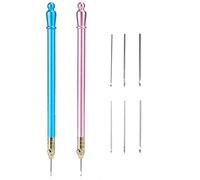 Embroidery Crochet Hook Set with 3 Needle Sizes, Stainless Steel Handle for Tambour Beading, Sequins, Sewing & Craft, 2 Color Handles (Blue & Pink)