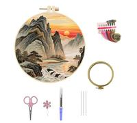 Embroidery Cross Stitch Kit for Adults Beginners, Complete Starter Set with Nature Landscape Pattern, Threads Needles and Instructions, Relaxing Craft for Anxiety Relief, Sewing Gift for Women (Brown)