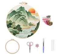 Embroidery Cross Stitch Kit for Adults Beginners, Complete Starter Set with Nature Landscape Pattern, Threads Needles and Instructions, Relaxing Craft for Anxiety Relief, Sewing Gift for Women (Green)