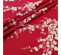 Embroidery Damask Fabric,Satin Jacquard Fabric, Plum Blossom Brocade Tang Suit Hanfu Fabric Sofa Cushion Pillow Silk Cloth Chinese Jacquard Clothing Retro Crafts 100x150cm,Red
