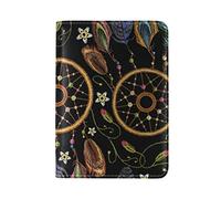 Embroidery Dream Catcher Native American Indian Tribal Feathers Genuine Leather Passport Holder, Passport Case Cover for Travel Trip Business Men Women