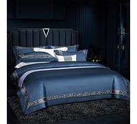 Embroidery Duvet Cover Long Staple Cotton Sateen Weave Silky Soft 4Pcs Bedding Set Bed Sheet Pillowcase (Color : B, Size : Queen 200X230cm)