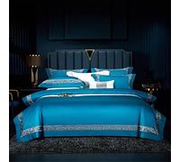 Embroidery Duvet Cover Long Staple Cotton Sateen Weave Silky Soft 4Pcs Bedding Set Bed Sheet Pillowcase (Color : A, Size : King 220X240cm)