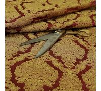 Embroidery Feel Raised Textured Damask Upholstery Fabric, Red Yellow