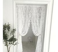 Embroidery Floral Lace Curtain, Wavy Edge Transparent Sheer Breathable Window Drape Shade Door Curtain(200 * 150cm,White)