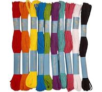 Embroidery Floss Thread 10 skeins Rainbow Bright Colours + Black/White 100% Cotton, 8 metres per Skein