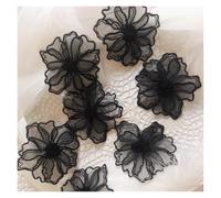 Embroidery Flower Patch 5Pcs Double Layer Lace Flower Applique Embroidered Patches Rpair for DIY Handmade Craft Wedding Dress Decoration 6.5CM Wide(Black B)